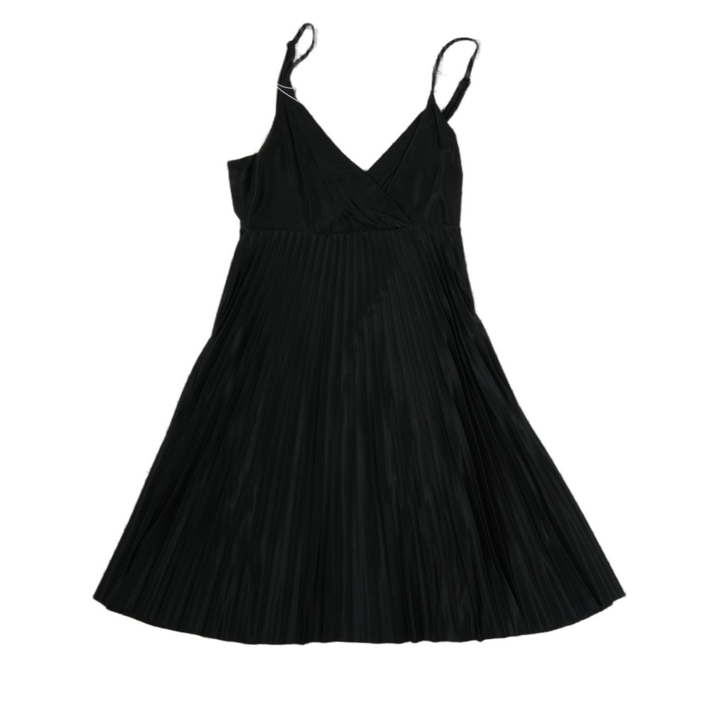 Bebe Dress Women's Size Small Black Pleated Fit Flare V Neck Cocktail Classy